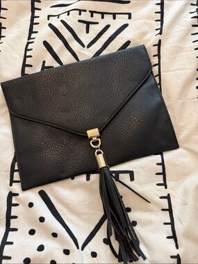 Big Buddha Black Envelope Clutch with Tassel